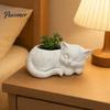 Embossed Texture Plant Pot 3D Printed Sleeping Cat Flowerpot, Mini Desktop Planter, Unique Indoor Garden Decor Decorative Holder for Succulents Small