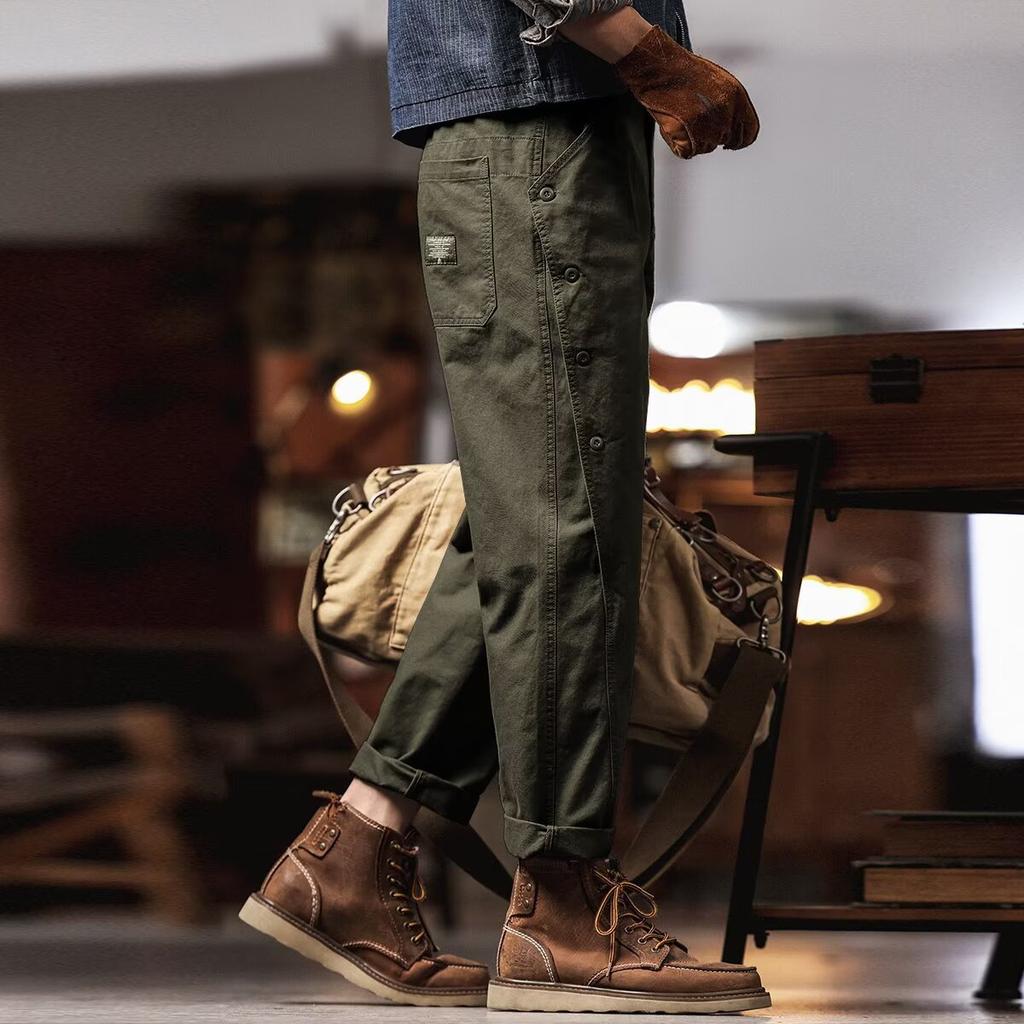 Tooling multi-bag straight jeans men's autumn and winter American trendy brand retro loose wide-leg casual long pants