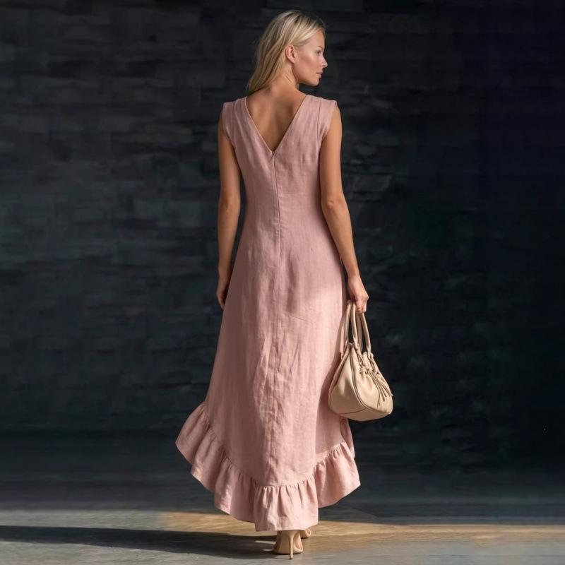 Summer popular women's clothing, sleeveless V-neck ruffle edge vacation dress