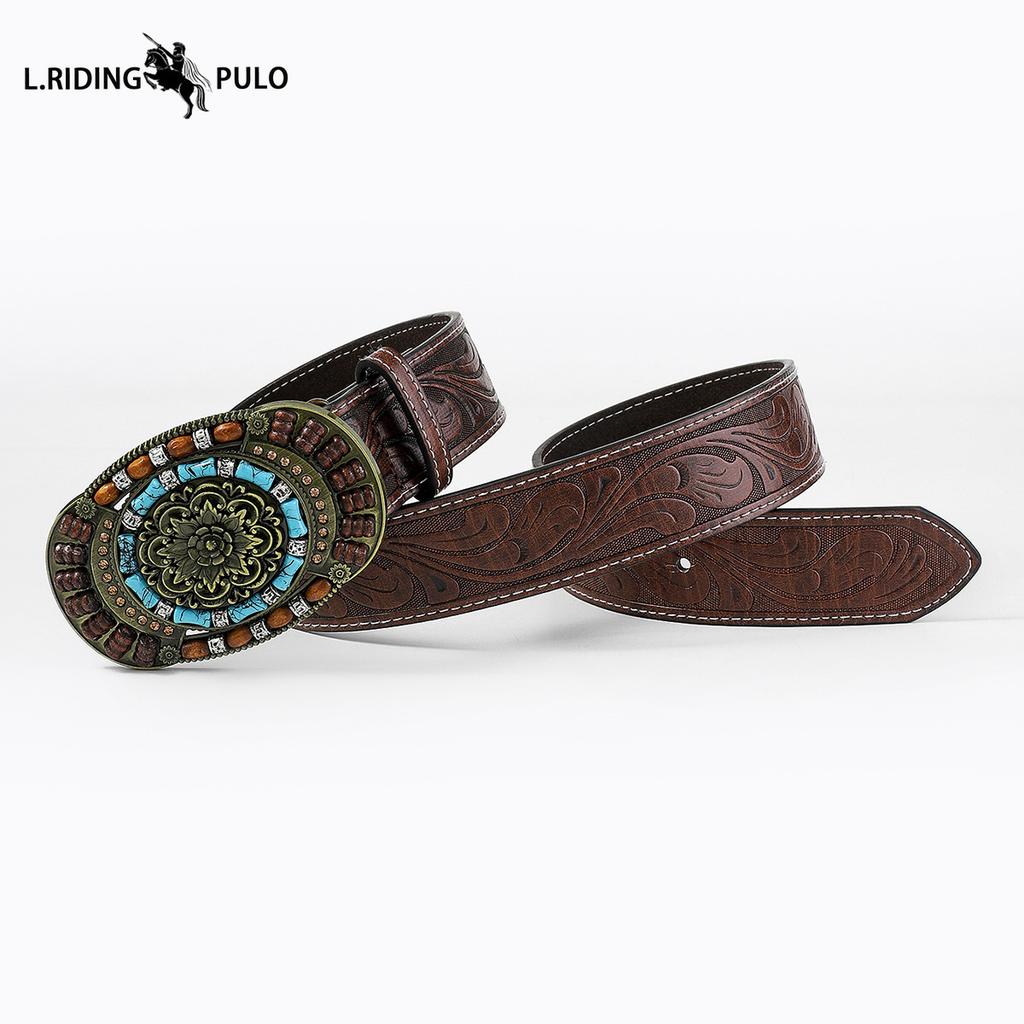 Bohemian Style Western Denim Embossed Pu Belt Jeans Fashion Waist Belt Women