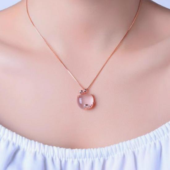 Rose Quartz Christmas Pendant Necklace - Elegant Apple Design, Non-Fading, Sweet Feminine Touch.