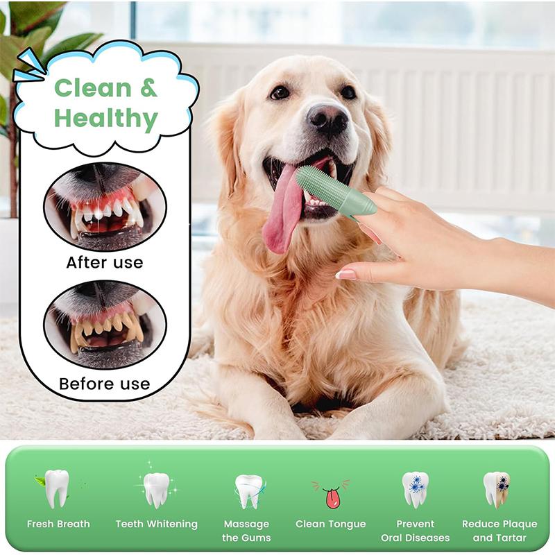 LMETJMA 1 Piece Dog Toothbrush 360° Cleaning Finger Toothbrush For Dogs and Cats Soft Silicone Dog Finger Toothbrush JT391
