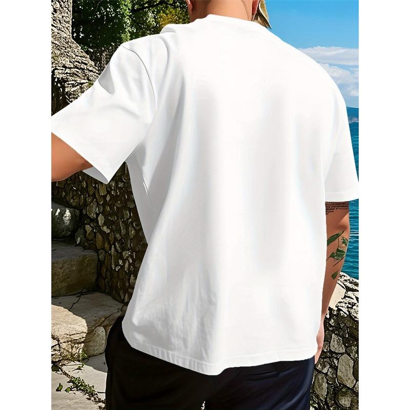 European sizes Men'S Casual Crew Neck T-Shirt, Polyester Knit Fabric, Summer Sports Tee with Beer O'Clock Graphic Print, Comfortable Unisex Tee