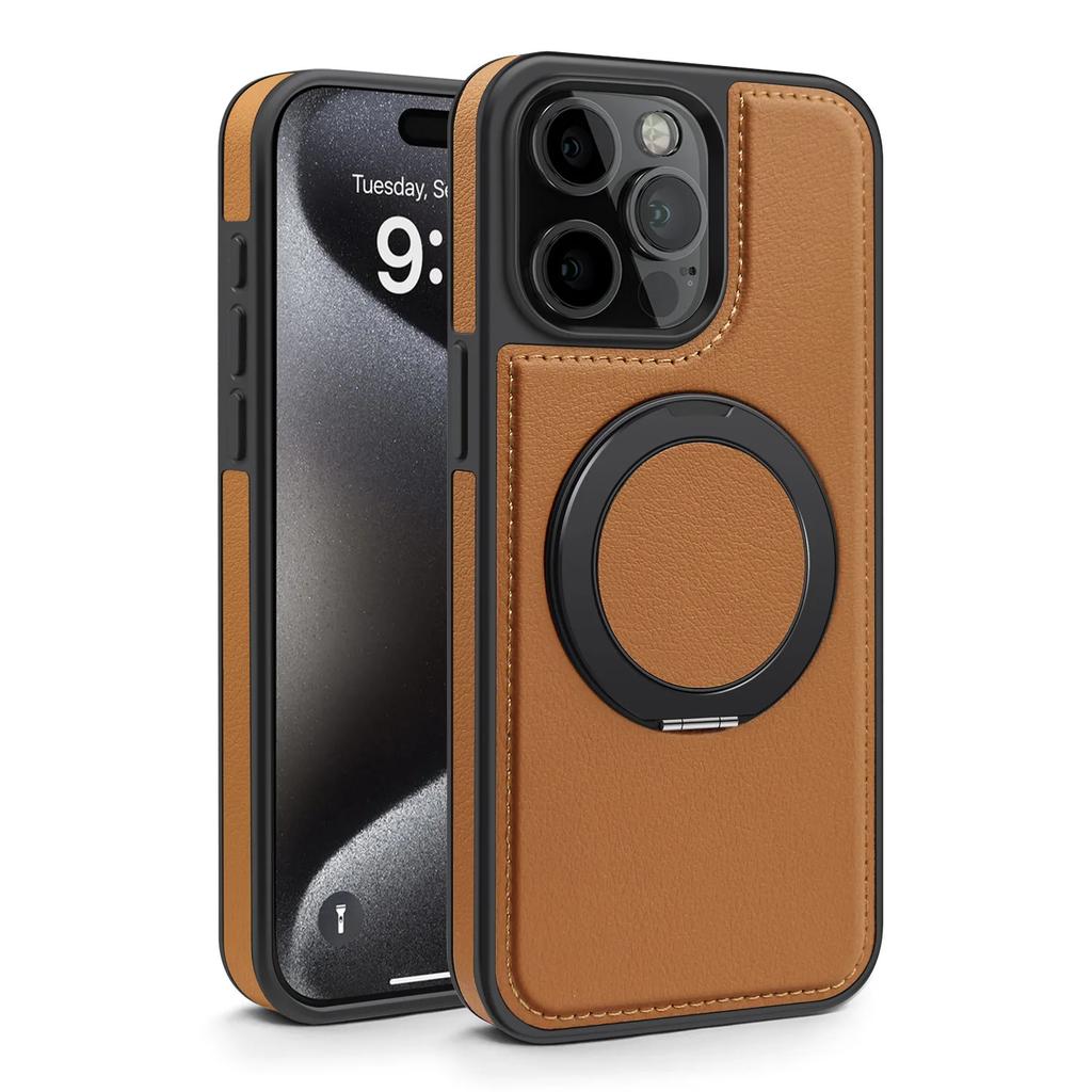 Luxury Magnetic Metal Stitching Leather Case For iPhone 17 Air 16E 16 Pro Max 15 14 Plus 13 12 Pro Max 360 Stand Phone Cover