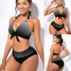 Costume da bagno donna a vita alta con stampa a righe a punto Costume da bagno donna sexy taglie forti Due pezzi Costumi da bagno da spiaggia