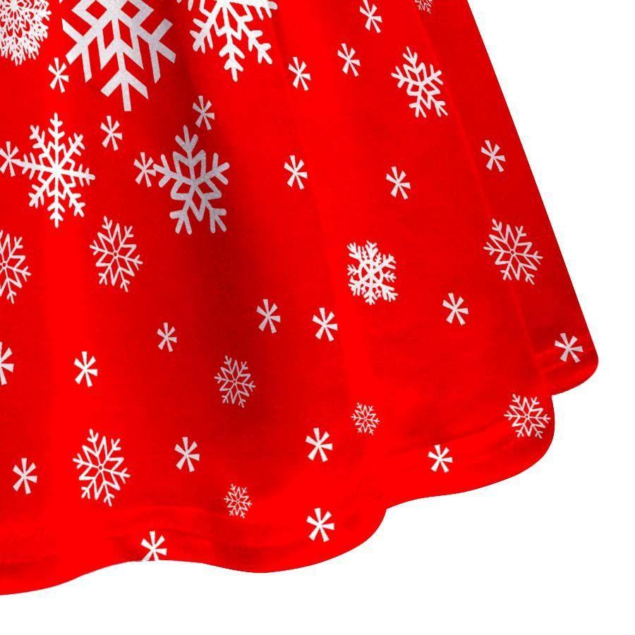 Kids Girls Cartoon Santa Claus Christmas Tree Snowflake Print Ruffle Sleevess New Year Dress