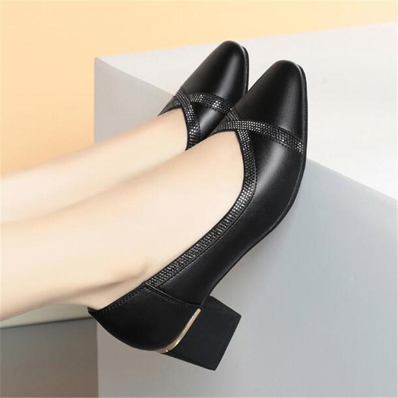 Mode Damen Pumps Schuhe Damen Echtes Leder Flach Slipper Runde Zehe High Heels Schuhe Hochzeitsparty Büro Arbeitsschuhe Größe 35-41