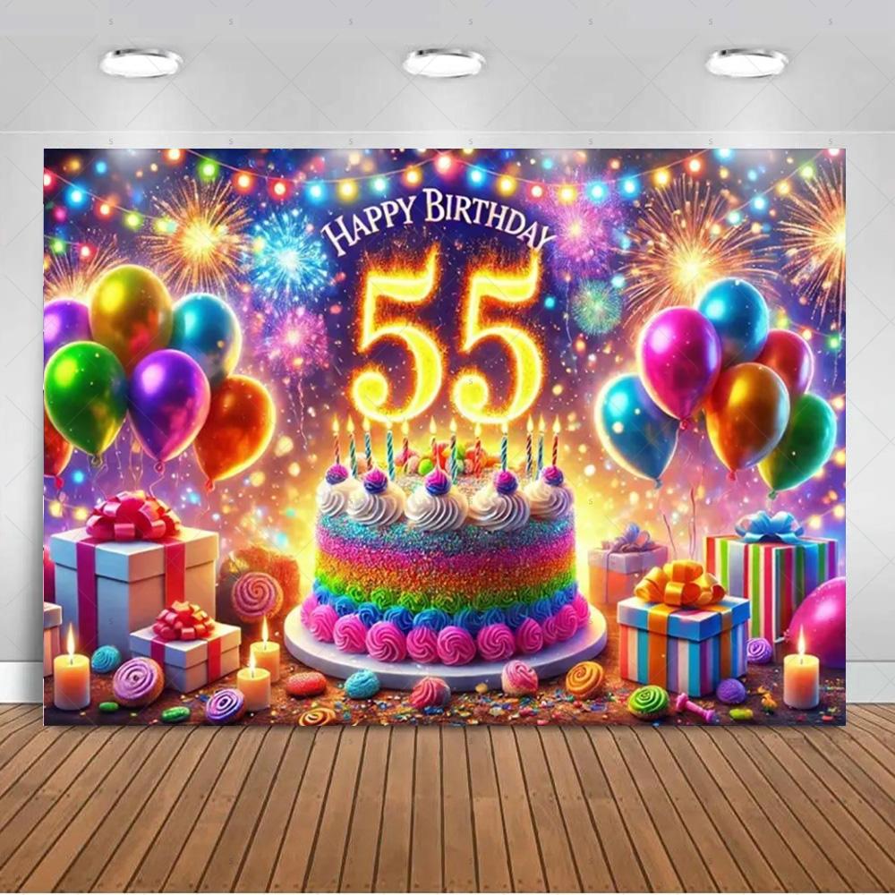 Sfondo per 55° Compleanno Forniture Palloncini Nero Oro 55 Anni Sfondo Decorazione Festa Scintillante Oggetti di Scena per Servizio Fotografico