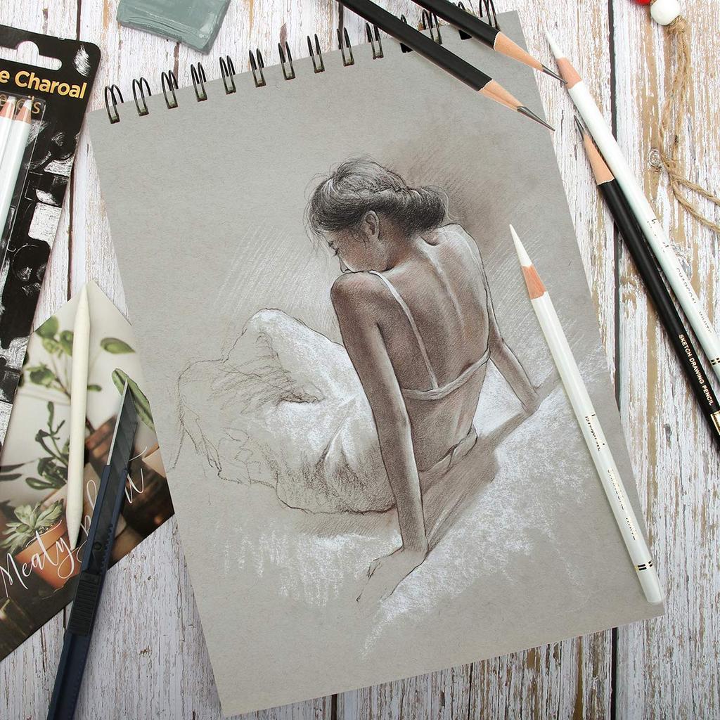 Brusarth Professional White Charcoal Pencil Set Set of 3 Sketch Highlight White Pencils for and Highlighting - Drawing, Sketching, Shading, Blending,