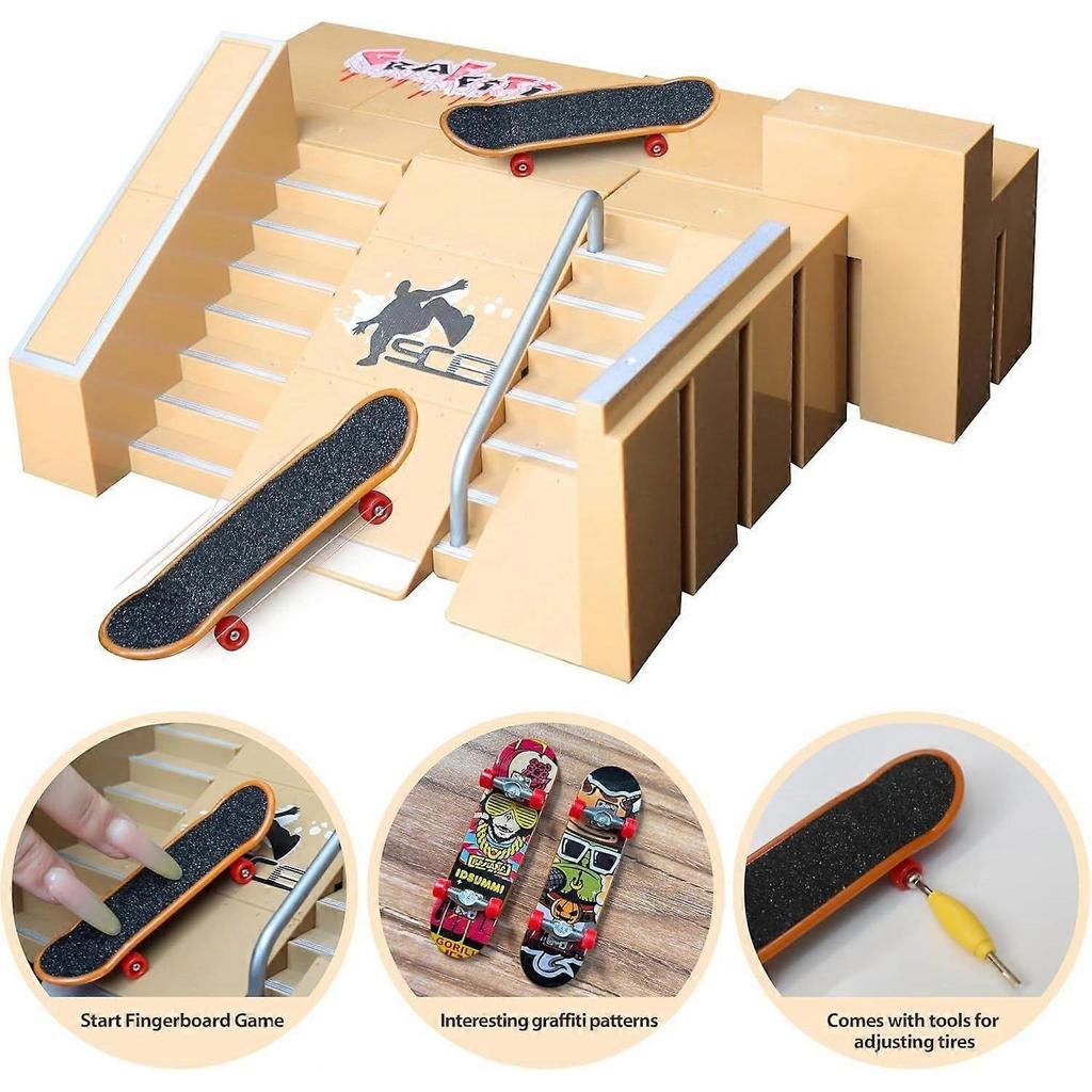 8-in-1 Fingerboard Skate Park Kit with 2 Mini Fingerboards, DIY Finger Skateboard Ramp Set for Kids Ages 5+