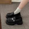 Black retro small man thick-soled heightening small leather shoes women's 2025 new summer British style with skirt loafers