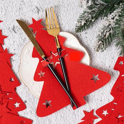 Árbol de Navidad Rojo Verde Cubiertos Cuchillo Tenedor Cuchara Fundas Decoración de Mesa Vajilla de Navidad Bolsas Porta Bolsillos Cena de Año Nuevo