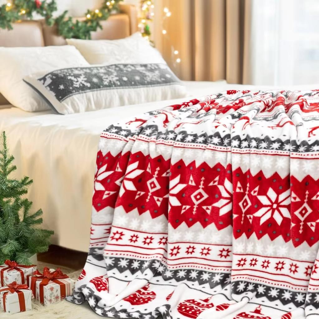 Coperta Premium di Natale con Stampa di Renne e Neve Traspirante Accogliente Per Arredamento Casa Uso Stagionale