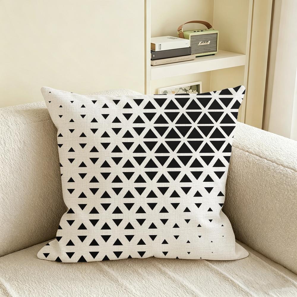 G-Gray White Geometric Pattern Cushion Cover Natural Linen Pillowcase Set, All-In-One Decor For Sofa, Bedroom & Chair