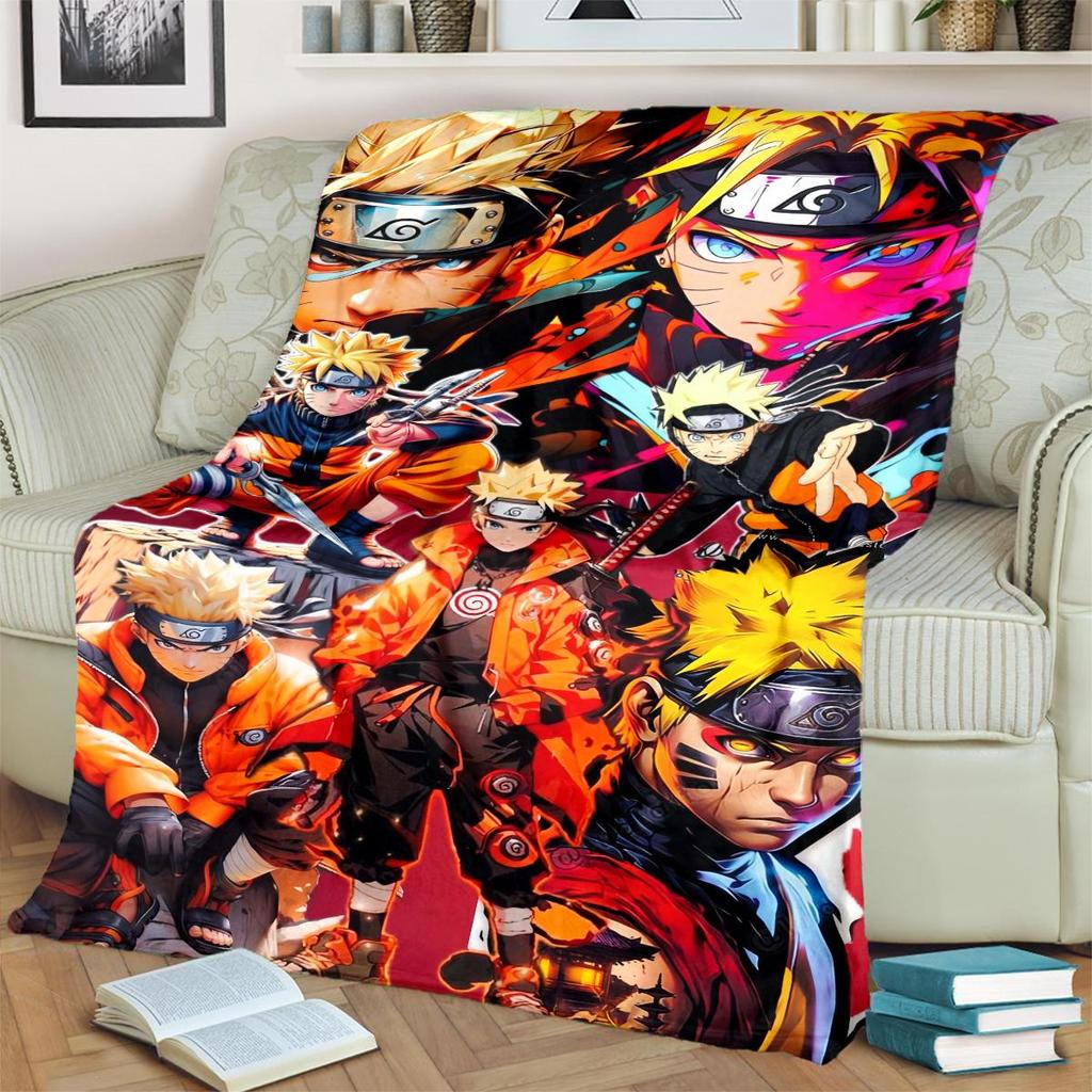 Anime-Naruto Print Blanket Warm Comfortable Flannel Blanket for Bedrooms, Sofas, Beds, Chairs, Picnics, Travel -LXR69