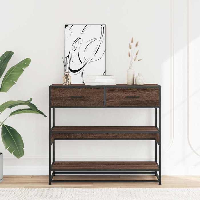 VidaXL Table console chêne marron 90x35x80 cm bois d'ingénierie, bout de canapé, table de couloir, derrière la table de 849183
