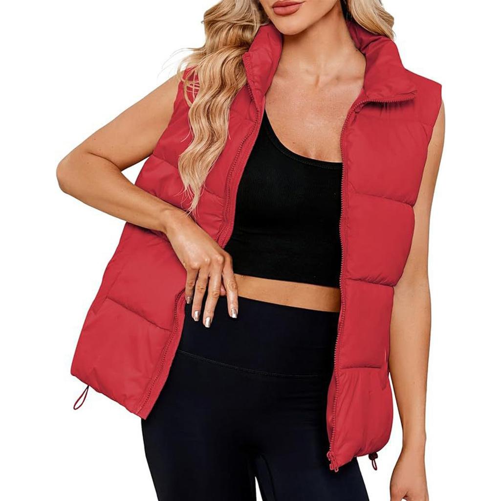 Women's Fashion Standing Collar Sleeveless Cotton Jacket Zipper Thickened Vest Jacket