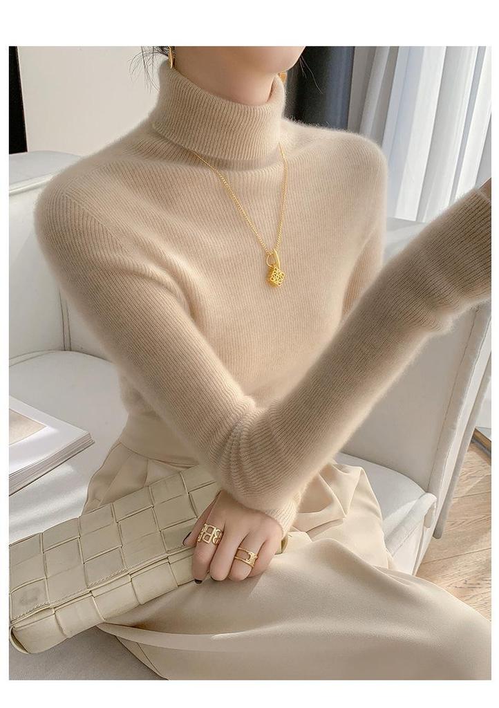 Damen nahtloser Kaschmir-Rollkragenpullover – Figurbetonter Strickpullover für Herbst/Winter
