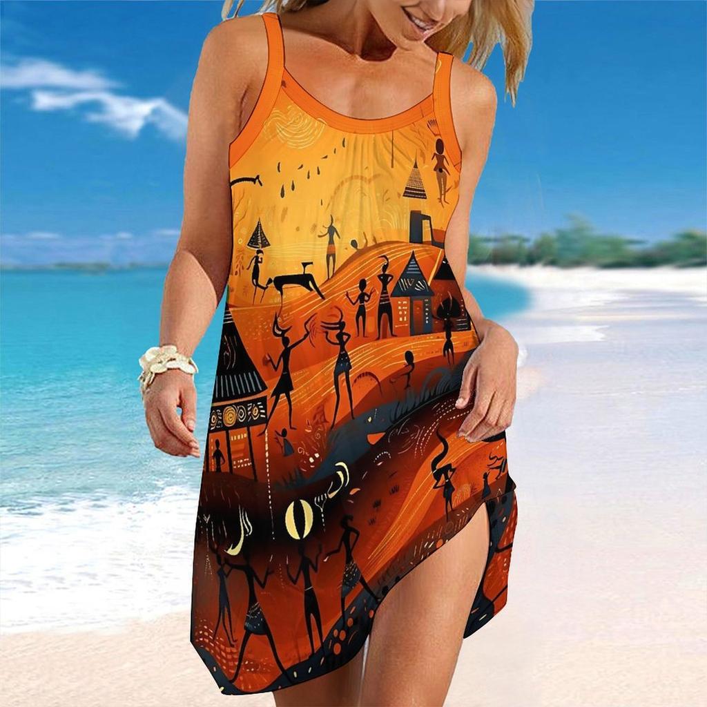 Women's Beach Dress Mini Dress Geometric Pattern Print Casual Modern Dress Sleeveless Loose Fit Outdoor Daily Summer