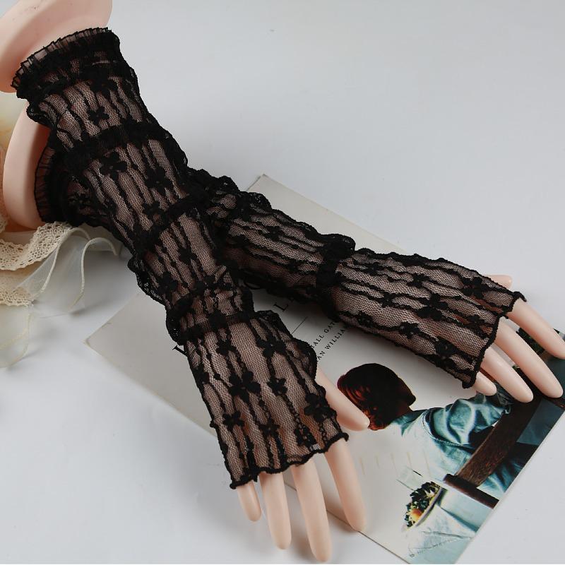 

Summer Lace Hollow Star Mesh Long Fake Sleeves Thin Breathable Black White Sunscreen Arm Guard Gloves Girl Sexy Accessories