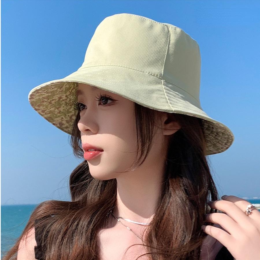 Korean Spring Summer New Double-Sided Floral Print Fisherman Hat Women's Casual Oversize Face Covering Sun Protection Bucket Hat