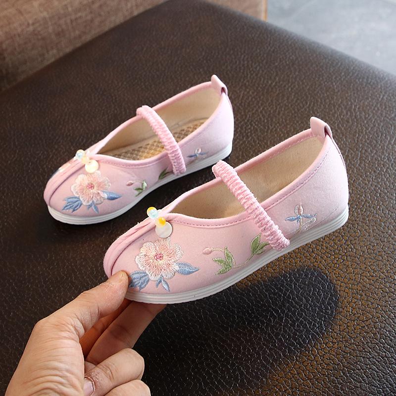 Children Comfortable Cloth Shoes Spring Lightweight Canvas Shoes Flower Embroidery Hanfu Ethnic Dance Shoes Dress Flats Moccasin