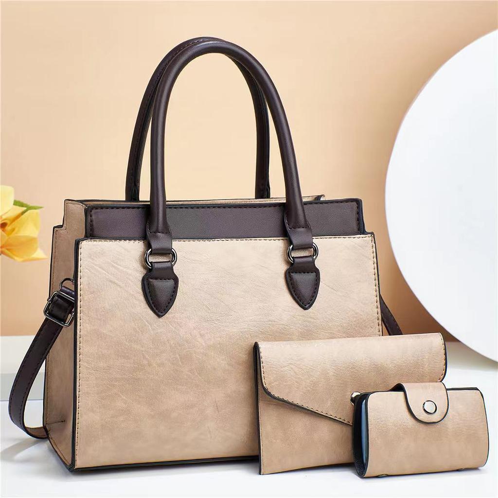 Neue Damen 3 in 1 Fashi Retro Tote Umhängetasche Patchwork Lässig PU-Leder 3-teiliges Set Umhängetaschen