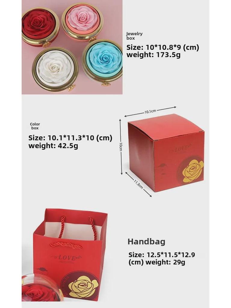 Rotating Rose Gift Box with Necklace and Ring - Valentine's Day Eternal Flower Jewelry Box