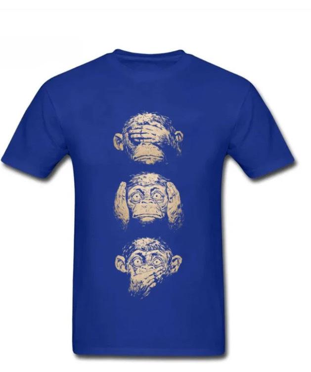 

Мужская винтажная хлопковая футболка с рисунком «Мудрые обезьяны», с коротким рукавом, забавная графическая футболка для подростков XL королевский синий