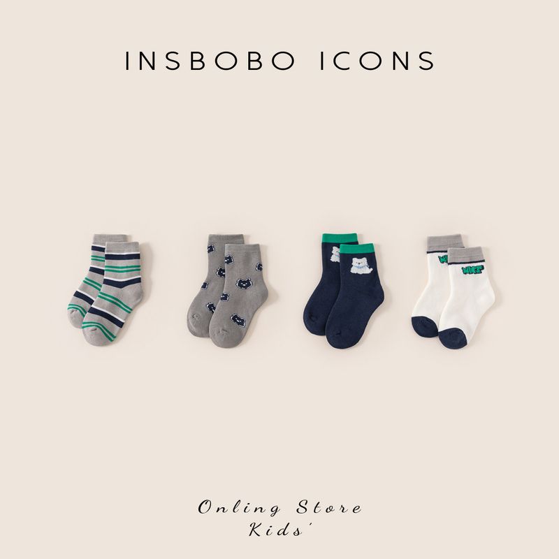 Insbobo Children s Socks 2025 Winter Newborn Baby Socks Thickened New Style Boys  Mid-Calf Socks Autumn and Winter M Socks Size 15-17cm Four pairs
