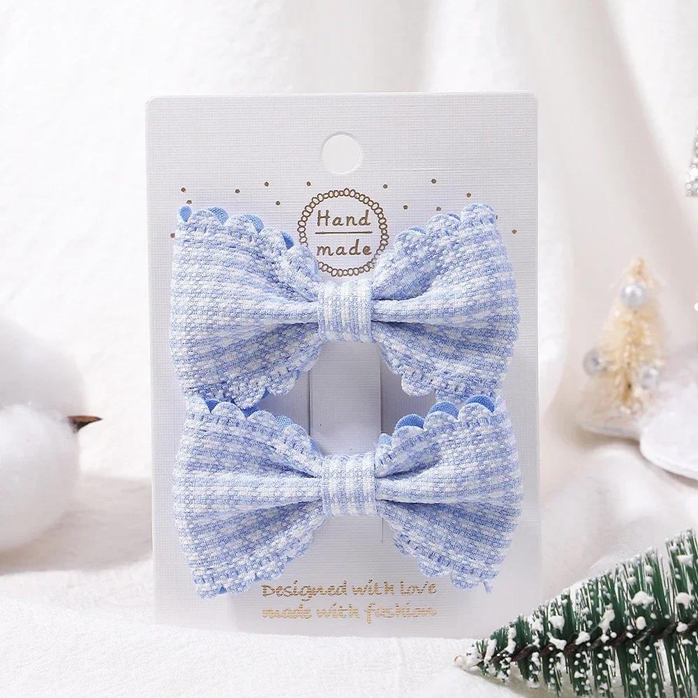 2Pcs/Set Solid Color Nylon Kids Bows Hair Clips for Baby Girls Handmade Bowknot Hairpin Barrettes Photograph Hair Accessories