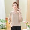 Elegant Chiffon Blouse for Middle-Aged and Elderly Women, 3/4 Sleeves, Comfortable, Versatile, Slimming Design