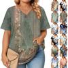 Women's Fashion Casual Printed V-Neck Short Sleeve Large Size T-Shirt Top