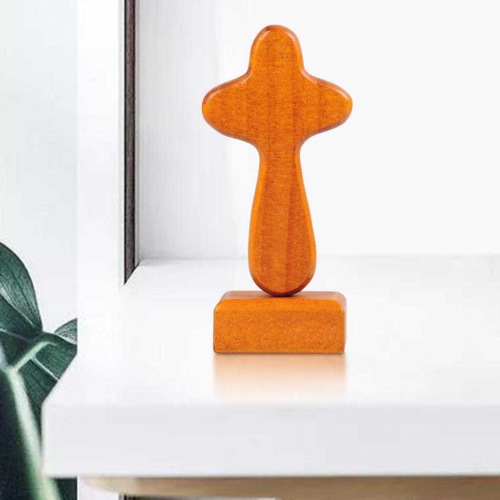 Cross Statue Collectible Gift Decorative Wood Figurine Tabletop Ornament for Living Room Desk Housewarming Bedroom Bookshelf