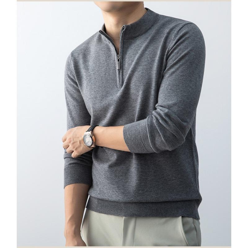 Men S Half High Neck Zip Knit Sweater Long Sleeve Top