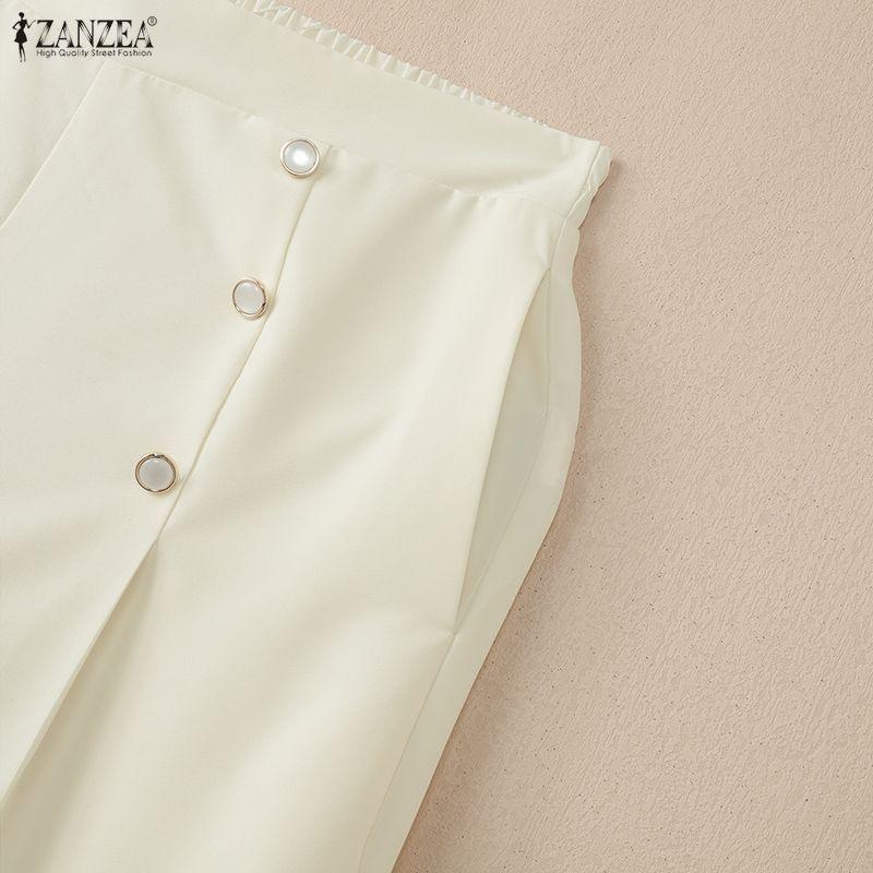 ZANZEA Women Casual Elastic Waist Solid Color Loose Summer Cropped Pants