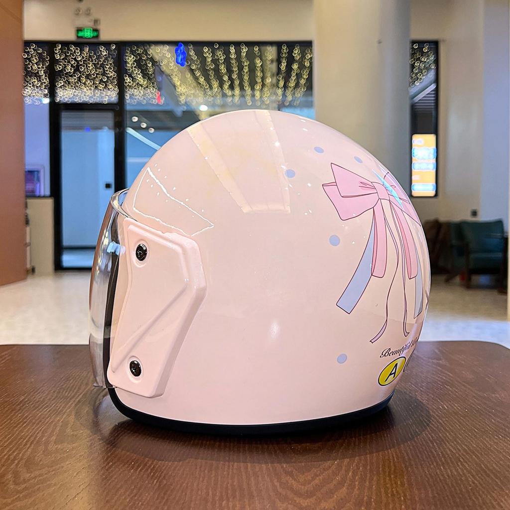 2026 Certified Women's Electric Vehicle Helmet with Cute Bow – Four Seasons Windproof, Sun-Protective Motorcycle Safety Helmet