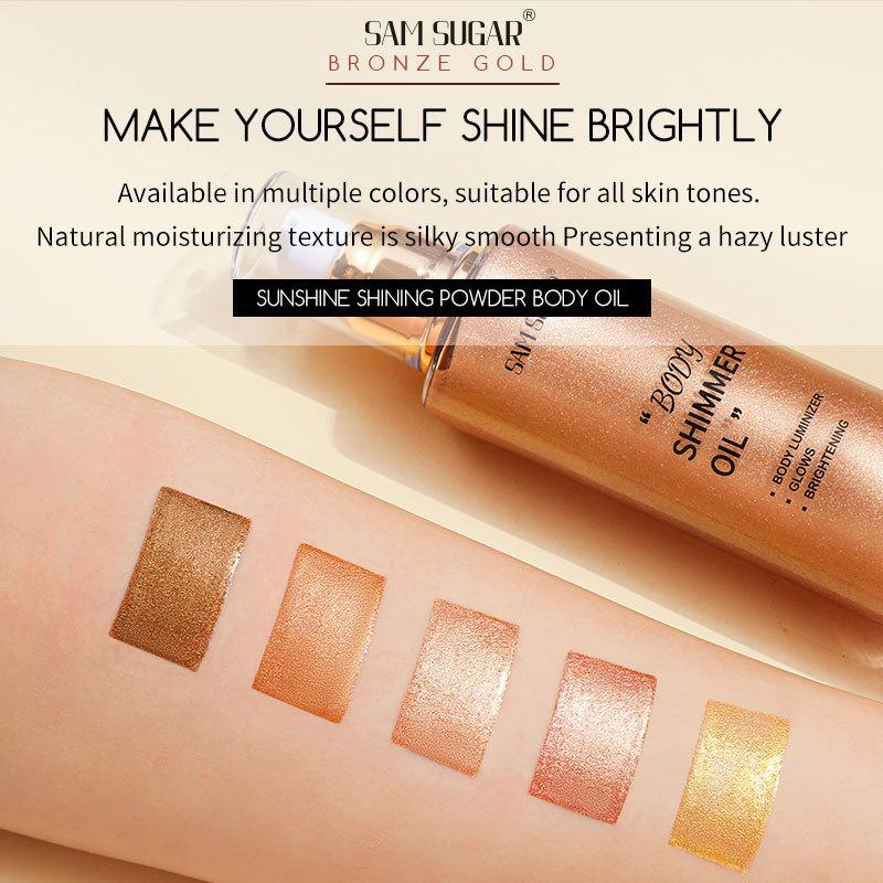 100ml Perlmutt Roségold Körper Schimmeröl Highlighter - Gesicht Aufhellen Glitzer Bronzer Haut Glanz Illuminator Make-up Glanz Flüssig