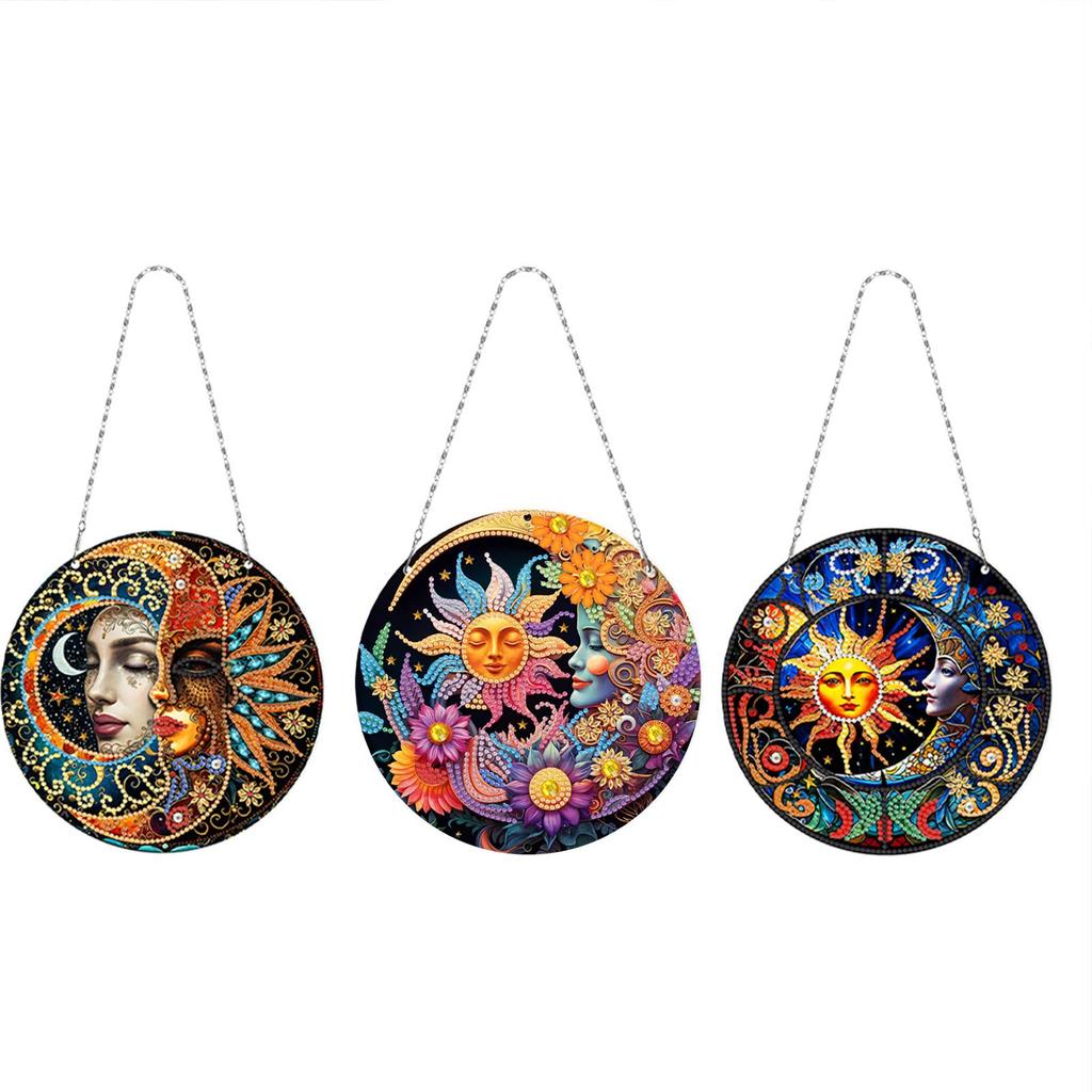 Diamond Painting Set 3Pcs 2D/Flat DIY Rhinestone Diamond Art Window Pendants Diamond Art Pendant Home Wall Decoration Crafts