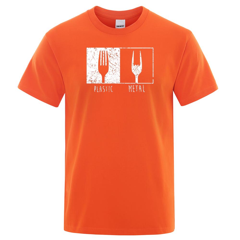 Everyday Objects Pattern Metal Plastic Fork T Shirt Cotton Short Sleeve Men T Shirts Punk Hip Hop T-Shirts Vintage Streetwear