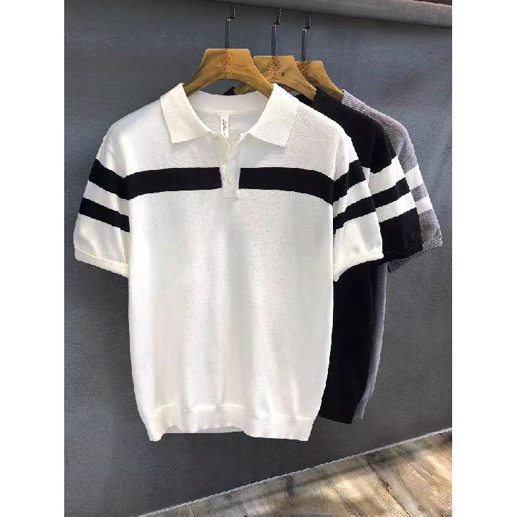 Short Sleeve T-Shirt Men Summer 2025 New Fashion Men's Stylish High-End Striped Polo Shirt Trendy Brand