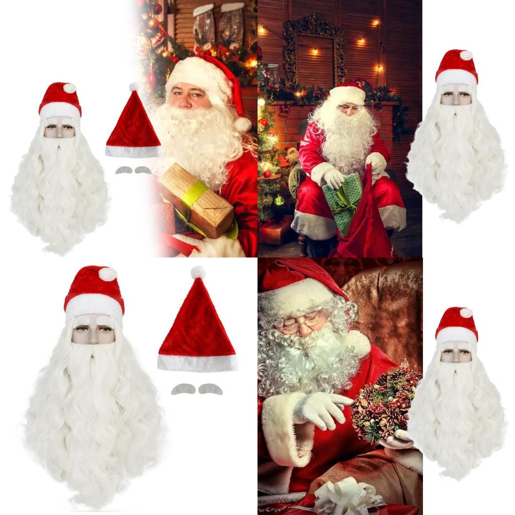 Christmas Santa Wig And Beard Set For Men With Long White Hair For Holiday Party Costumes
