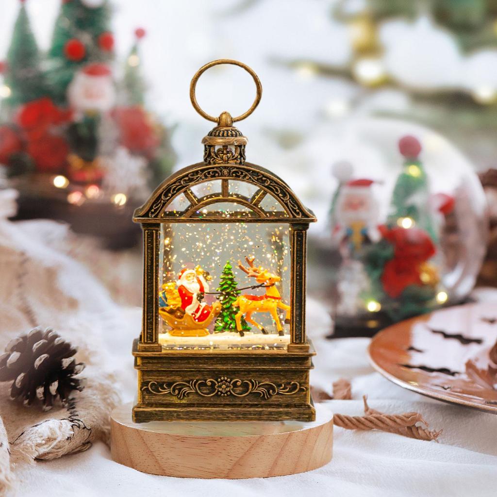 Christmas Snow Globe Lantern with Hanging Ring Vintage Design Ornament Music Box for Christmas Party Fireplace Desktop Farmhouse