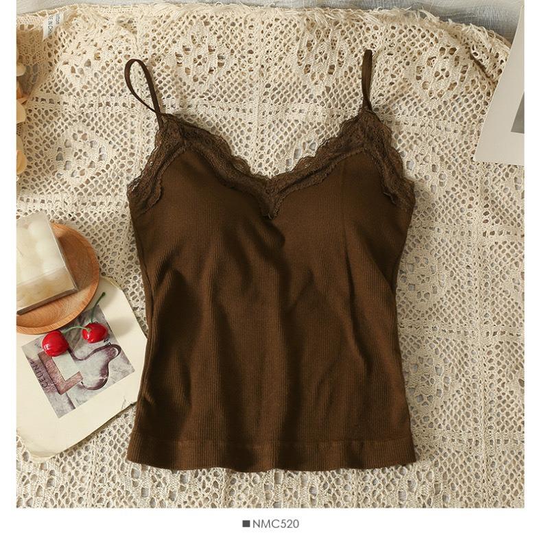 New non-marking lace beauty back sling vest women's inner anti-light outer wear integrated fixed cup with chest pad wrap