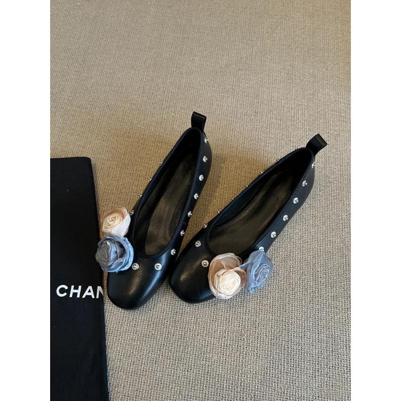 Sheepskin version~ Versatile flower rivet Mary Jane shoes one pedal shallow mouth round head flat shoes shallow mouth leather single shoes