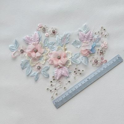 Mode Rosa Pailletten Applikation Aufnäher Spitze Stoff 28x19cm Stickerei Spitze Aufnäher Pailletten Stickerei 3D Blumen Applikation