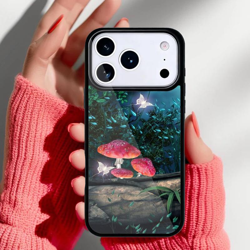 Beautiful Mushroom And Butterfly Phone Case for iPhone 17 16 15 14 13 Pro Max Back Cover for 12 11 Pro Coque