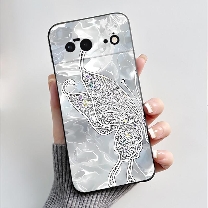 For Google Pixel 6 / Pixel 6 Pro Case Luxury Fashion Butterfly Flowers Black Soft TPU Silicone Back Cover Pixel6 6Pro Phone Case