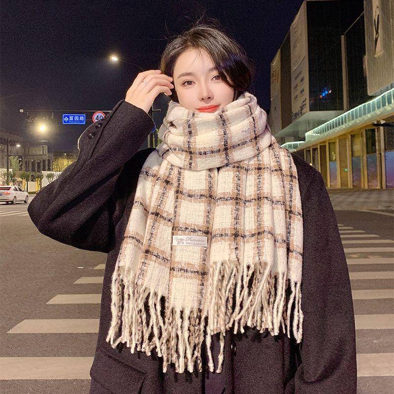 Scarf Women's Winter Korean Edition New Versatile Student Premium Sense Warm Thickened Scarf Couple Plaid Shawl