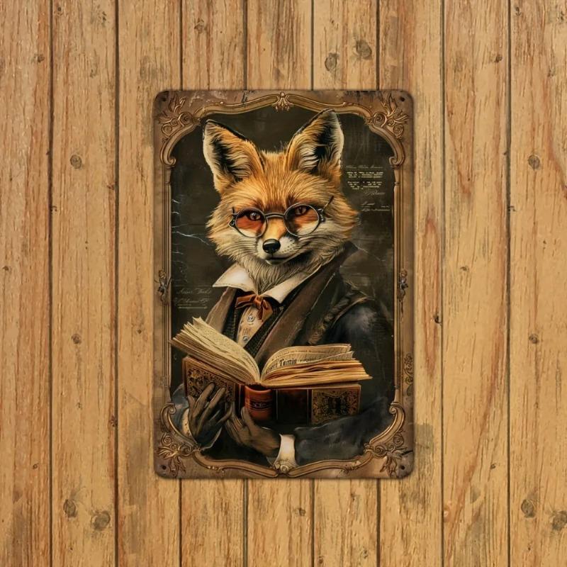 Vintage Fox Library Metal Tin Sign Home Study Room Decor Literature Art 8x12 Inch Wall Plaque